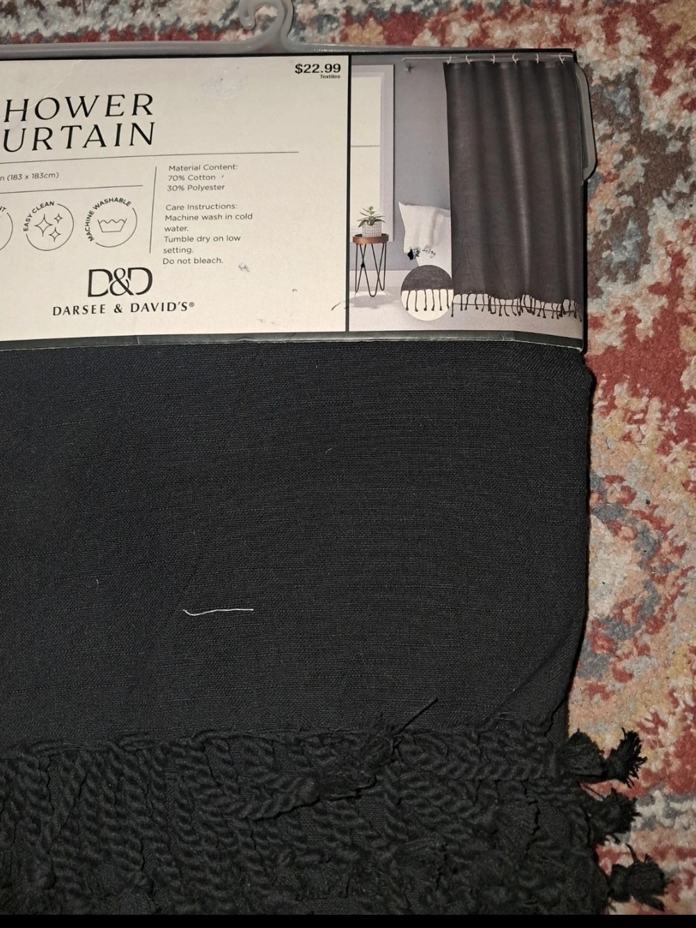 Black Fringe Shower Curtain - Textured Cotton Blend